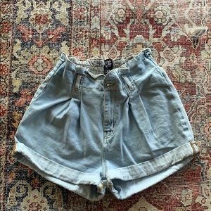 Paper bag light denim shorts
